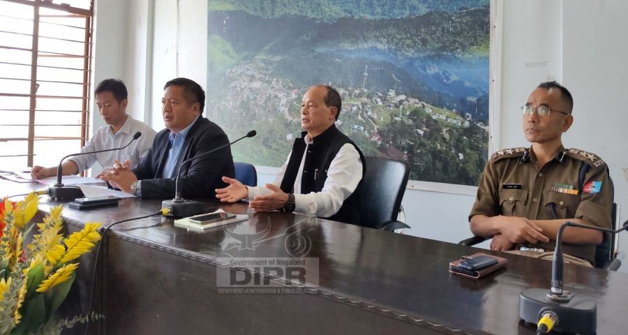 MLA B. Bangtick Phom chairing the Longleng District Planning & Development Board (DPDB) meeting held at the DPDB Hall, Longleng on October 6. (DIPR Photo)